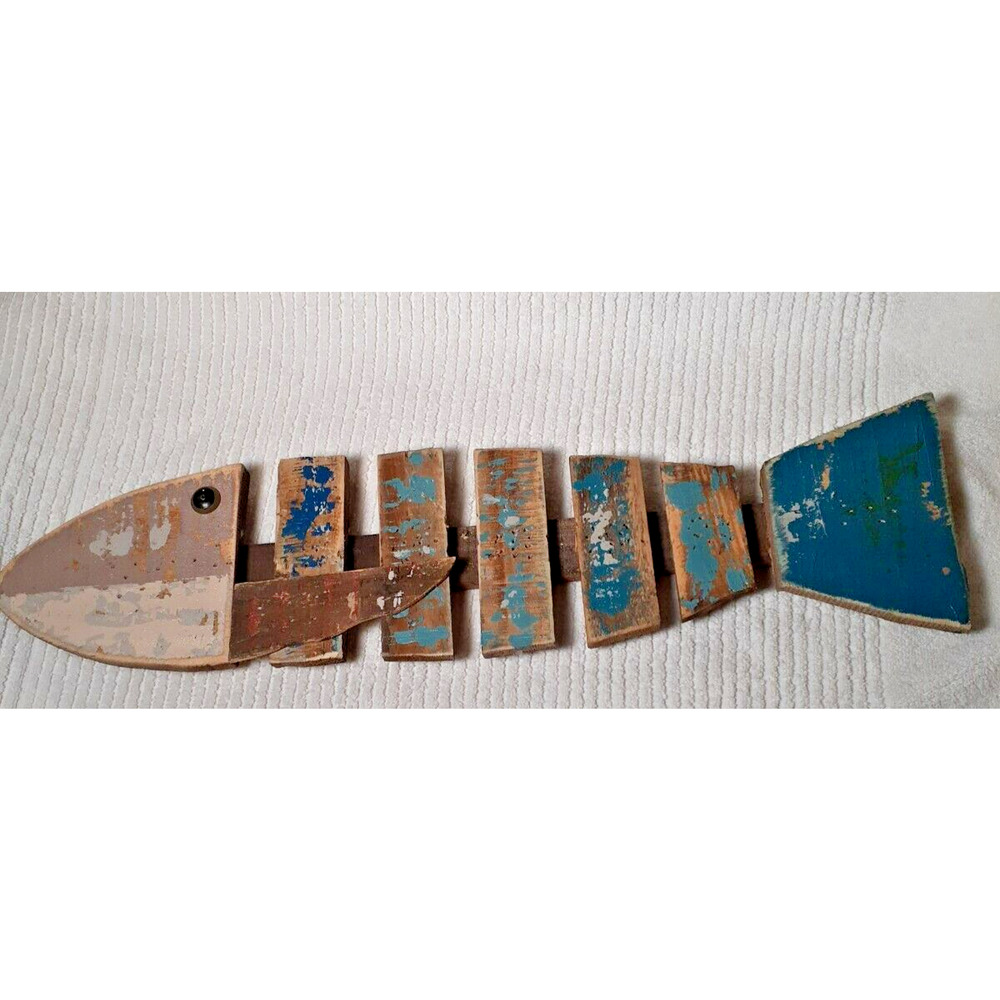 Distressed Hand Painted Wooden Fish Home Decor